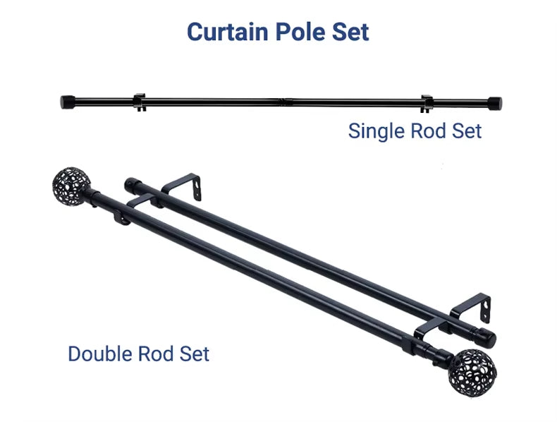 Modern Design Black Adjustable Metal Curtain Rod Set for Window
