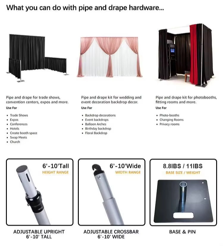 Heavy Duty Double Crossbar Pipe Drape Kit with AdjustableBackdrop Stand Wedding Decor for Parties Birthdays-Minimum Order One