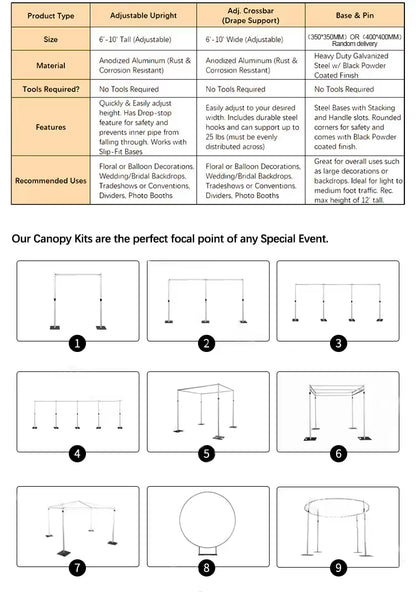 Heavy Duty Double Crossbar Pipe Drape Kit with AdjustableBackdrop Stand Wedding Decor for Parties Birthdays-Minimum Order One