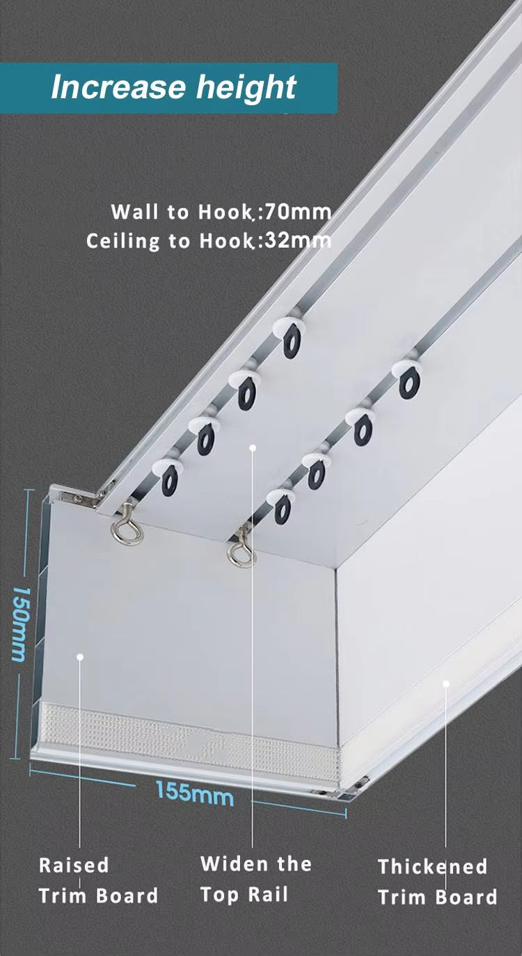 Double Curtain Track Rail Cassette Cover Aluminum Wall Mount Curtain Pelmet Box