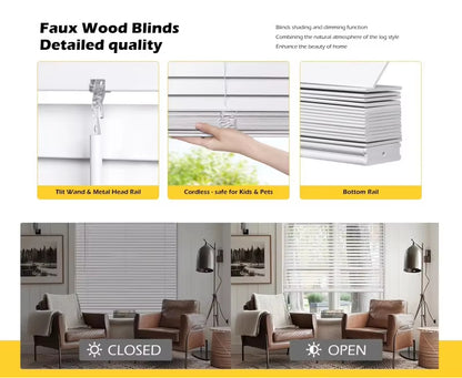 Durable Plastic Material Wooden Blinds Cordless for Window