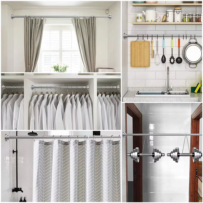 304 Adjustable Tension Rod With Threaded Joints Shower Double Curtain Rods Extendable Curtain Rod