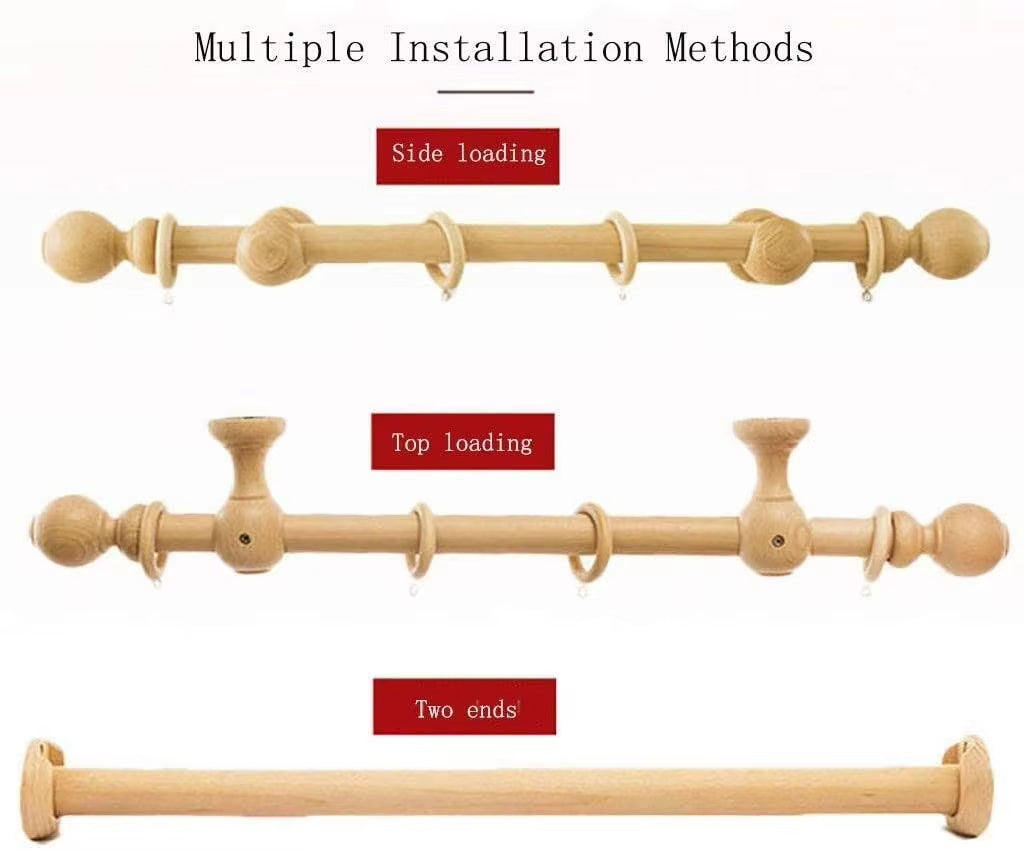 Double Curtain Rod Bushing Decorative Ceiling Hanging Home 35mm Contemporary Wood Curtain Finials Wooden Poles Circular Wooden