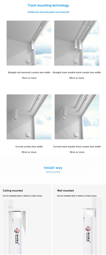 Indoor Smart Home Heavy Duty Wall Mounted Aluminum Electric Curtain Rod With Remote Control for windows