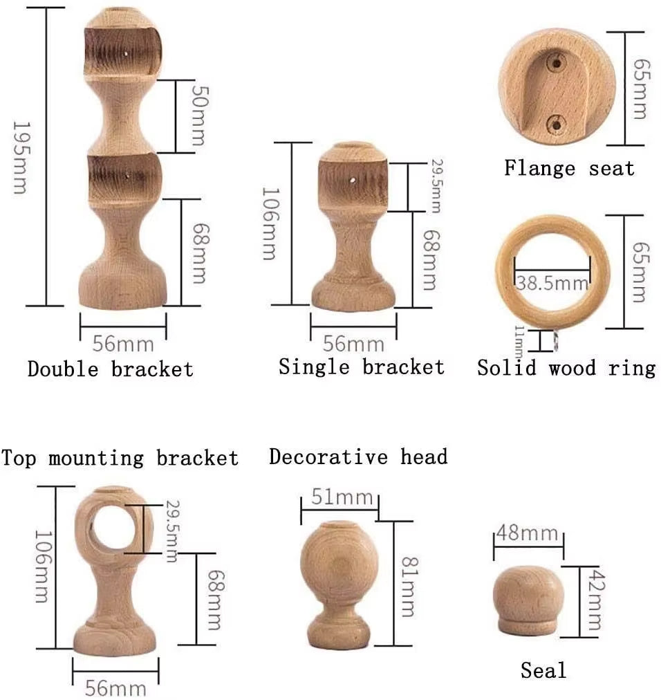 Double Curtain Rod Bushing Decorative Ceiling Hanging Home 35mm Contemporary Wood Curtain Finials Wooden Poles Circular Wooden