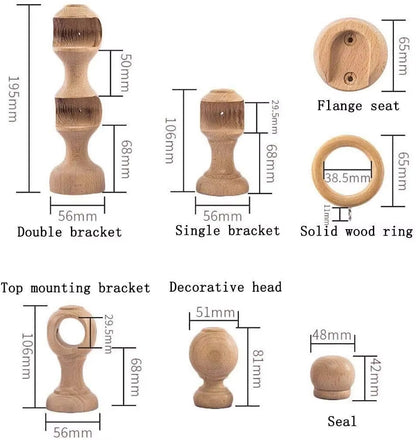 Double Curtain Rod Bushing Decorative Ceiling Hanging Home 35mm Contemporary Wood Curtain Finials Wooden Poles Circular Wooden