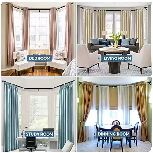 Extendable Tension Bronze Bending Curtain Rod Metal Telescopic Shower Rod Corner Curtain Rod for Bay Window