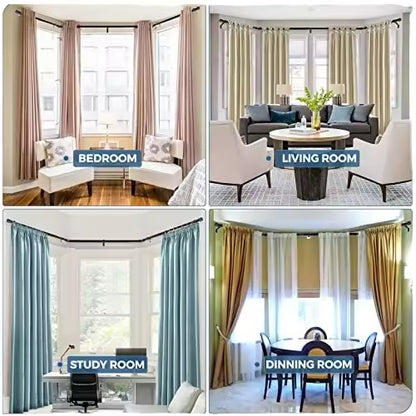 Extendable Tension Bronze Bending Curtain Rod Metal Telescopic Shower Rod Corner Curtain Rod for Bay Window