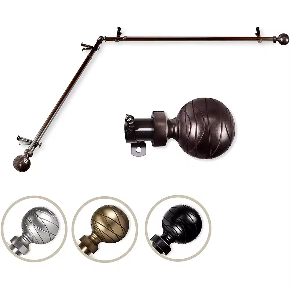 Extendable Tension Bronze Bending Curtain Rod Metal Telescopic Shower Rod Corner Curtain Rod for Bay Window