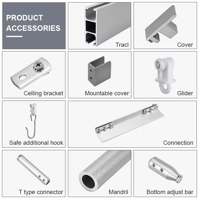 Modern Industrial Style Hospital Curtain Track Smart Curved Aluminium Alloy with Hook Accessories for Home Bathroom