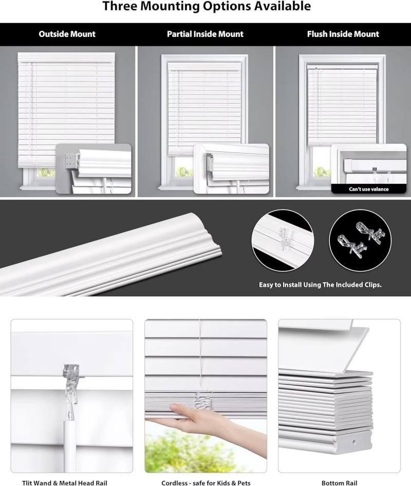 Durable Plastic Material Wooden Blinds Cordless for Window
