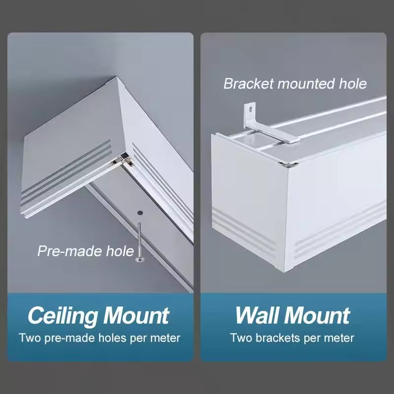 Double Curtain Track Rail Cassette Cover Aluminum Wall Mount Curtain Pelmet Box