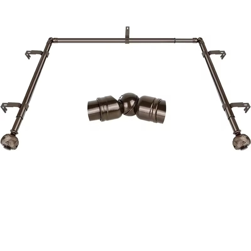 Extendable Tension Bronze Bending Curtain Rod Metal Telescopic Shower Rod Corner Curtain Rod for Bay Window