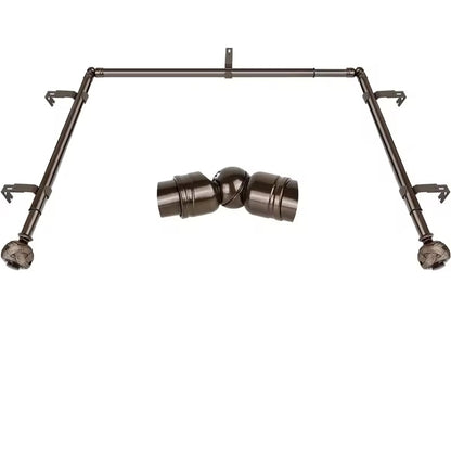 Extendable Tension Bronze Bending Curtain Rod Metal Telescopic Shower Rod Corner Curtain Rod for Bay Window