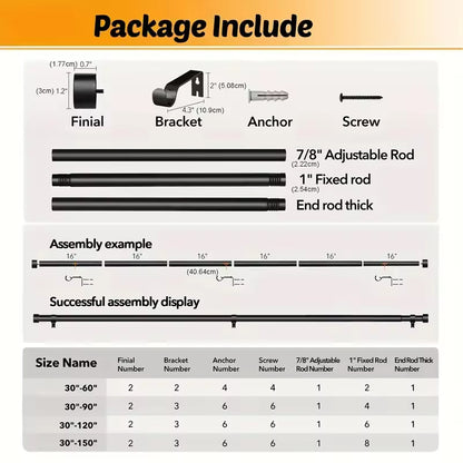 Modern Design Black Adjustable Metal Curtain Rod Set for Window