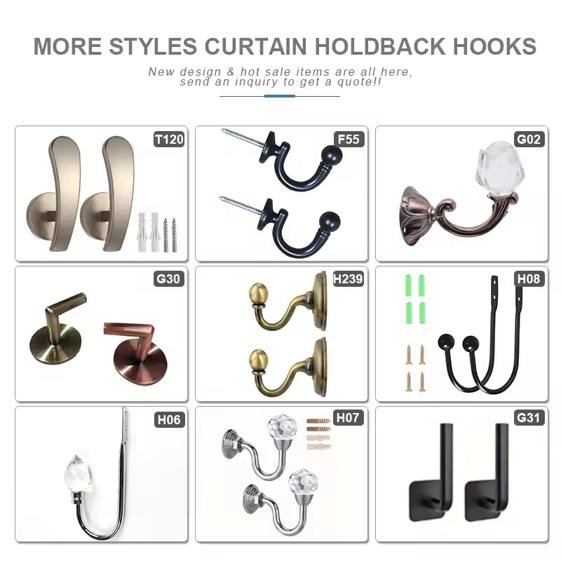 Modern Design Luxury Curtain Accessories Metal Brass Wall Hook Hold Back Decorative Holdback Curtain Tieback Hooks