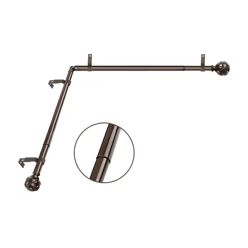 Extendable Tension Bronze Bending Curtain Rod Metal Telescopic Shower Rod Corner Curtain Rod for Bay Window