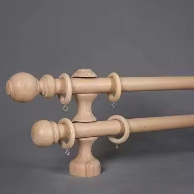 Double Curtain Rod Bushing Decorative Ceiling Hanging Home 35mm Contemporary Wood Curtain Finials Wooden Poles Circular Wooden