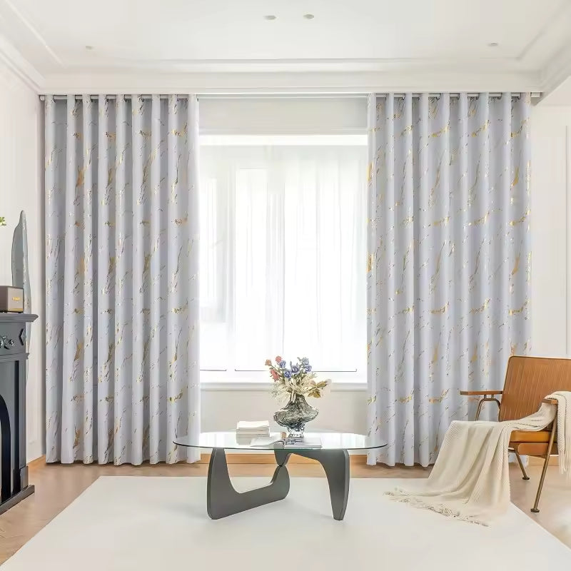 High Quality Marble Floral Pattern Blackout Curtains Woven Fabric Pleated Hook for Bedroom Living Room Balcony Office Home Decor