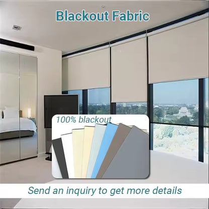 Custom Office Bedroom Modern Electric Motorized Blackout French Window Fabric Shades Built-in Black-for Custom Office Bedroom