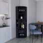 71' Corner Bar Cabinet with Five Shelves, Eight Bottle Cubbies and Stemware,Black