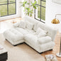 Cloud Couch Sectional Sofa for Living Room, Chenille 2 Seater Sofa with 2 Lumbar pillows and 2 throw pillows , Upholstered Wide Arm Sofa with Convertible Ottoman,Chenille White