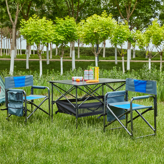 Set of 3, Folding Outdoor Table and Chairs Set for Indoor, Outdoor Camping, Picnics, Beach,Backyard, BBQ, Party, Patio, Blue