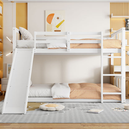 Twin Over Twin Bunk Bed with Slide and Ladder, White (Old SKU:LT000108AAK)