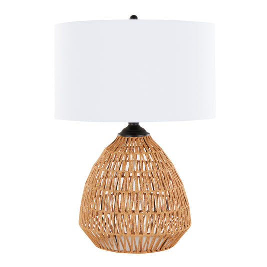 Congo 29' Contemporary Rattan Table Lamp in Natural Rope Rattan, Matte Black Metal and White Linen Shade from Grandview Gallery by LumiSource