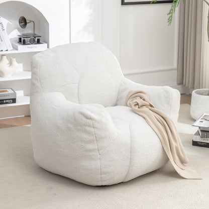 Comfy Bean Bag Chair with Filler, Tufted Memory Foam Sofa in White Teddy Fabric, Fluffy and Cozy Seating for Dorm, Apartment, or Living Room