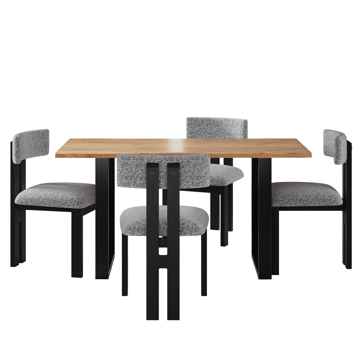 Mid-Century 5-Piece Dining Set with Upholstered Metal Leg Chairs and Solid Wood Top Table in Black, White, and Natural Finish