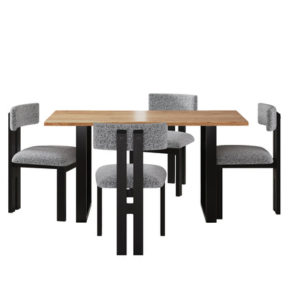 Mid-Century 5-Piece Dining Set with Upholstered Metal Leg Chairs and Solid Wood Top Table in Black, White, and Natural Finish