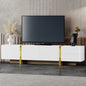 ON-TREND Luxury Fluted TV Stand for TVs Up to 80'', Modern Entertainment Center with Storage Cabinets & Drawers, Smooth Media Console with Golden Wood Grain Legs for Living Room, White