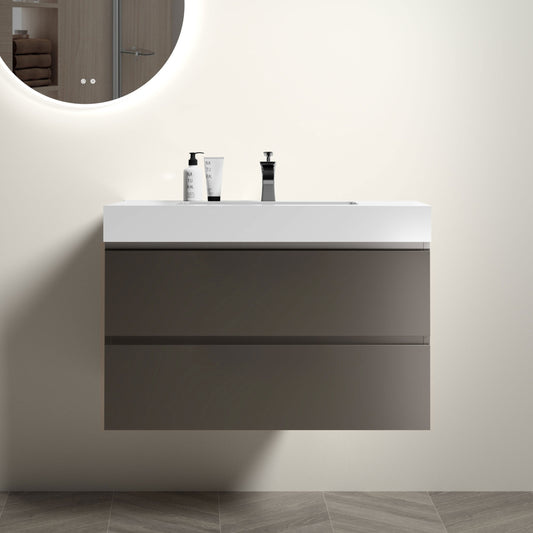 Alice 36' Gray Bathroom Vanity with Sink, Large Storage Wall Mounted Floating Bathroom Vanity for Modern Bathroom, One-Piece White Sink Basin without Drain and Faucet, Pre-assembled