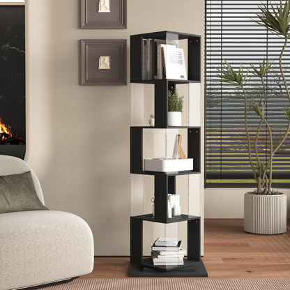 5 tier Rotating Bookshelf, Floor Rack Simple Bookcase  with Acrylic plate Student Multi-Function Creative Bookshelf for Living Room with anti-toppling base