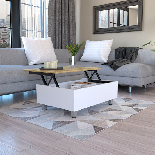 Lift Top Coffee Annapolis, Storage Compartment, White / Light Oak Finish