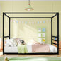 Queen size sunshade floor bed, iron double-size bed frame, modern low-profile double-size bed, equipped with fence-style guardrails, black series
