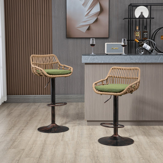 COOLMORE Modern Swivel Bar Stools Set of 2 Adjustable Counter Height Chairs with Footrest for Kitchen, Dining Room (Green)