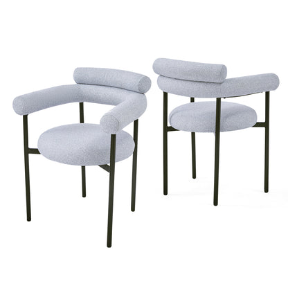 Modern Upholstered Armchair Dining Chairs with Metal Legs, Grey Fabric, Set of 2