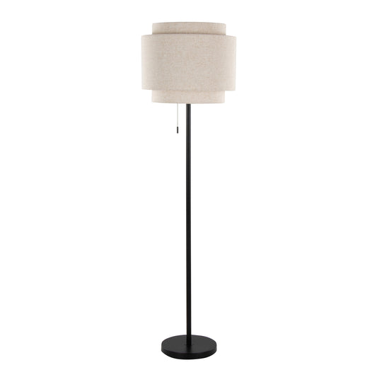 Tier 64' Contemporary Metal Floor Lamp in Black Metal with Beige Linen Shade by LumiSource