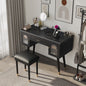 Elegant Vanity Makeup Table & Chair Set, Modern Dressing Table with Organizer, Writing Desk, Charging Port, Black