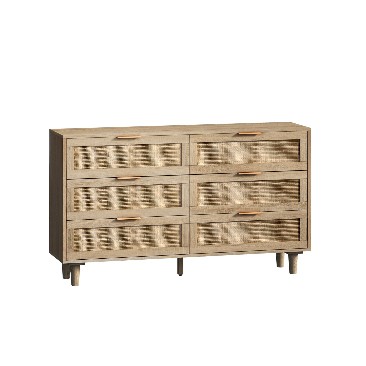 Natural Rattan Storage Cabinet with 6 Drawers for Bedroom and Living Room, Particle Board, 51.18'