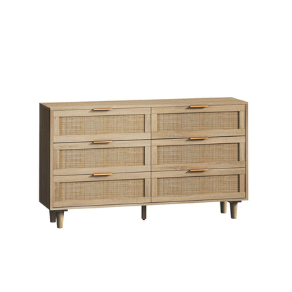 Natural Rattan Storage Cabinet with 6 Drawers for Bedroom and Living Room, Particle Board, 51.18'