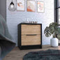 Modern Nightstand 19' H, Two Drawers, Black / Pine