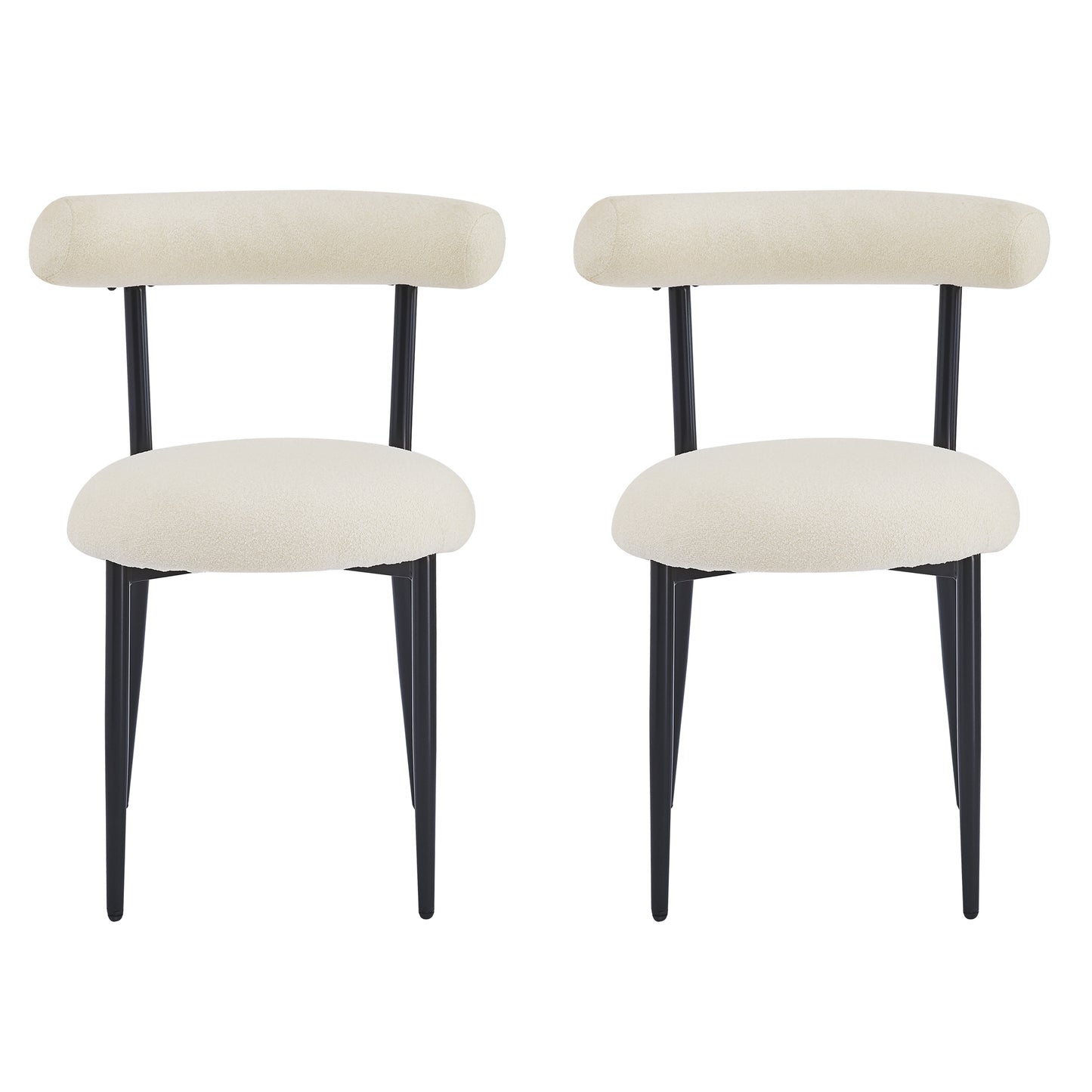 Dining Chair Set of 2, Modern Dining Room Chairs, Black Metal Frame, White Fabric
