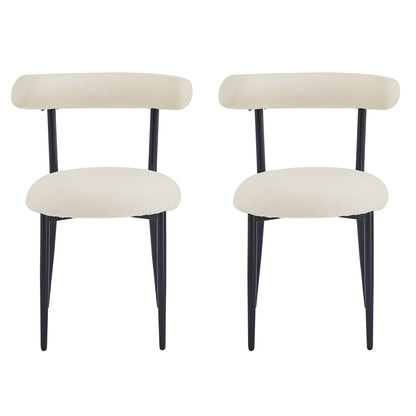Dining Chair Set of 2, Modern Dining Room Chairs, Black Metal Frame, White Fabric