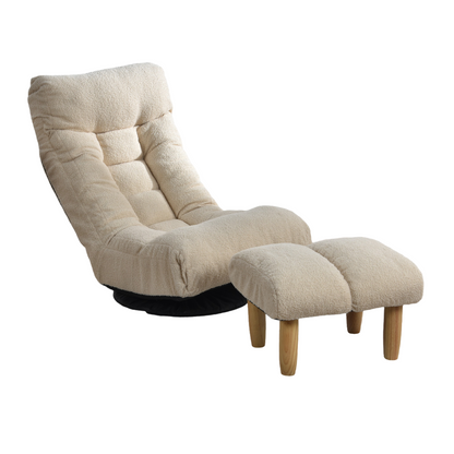 Japanese Style Single Reclining Sofa Chair with Adjustable Features in White Cotton for Balcony and Leisure