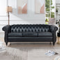 84.65' BLACK PU Rolled Arm Chesterfield Three Seater Sofa.