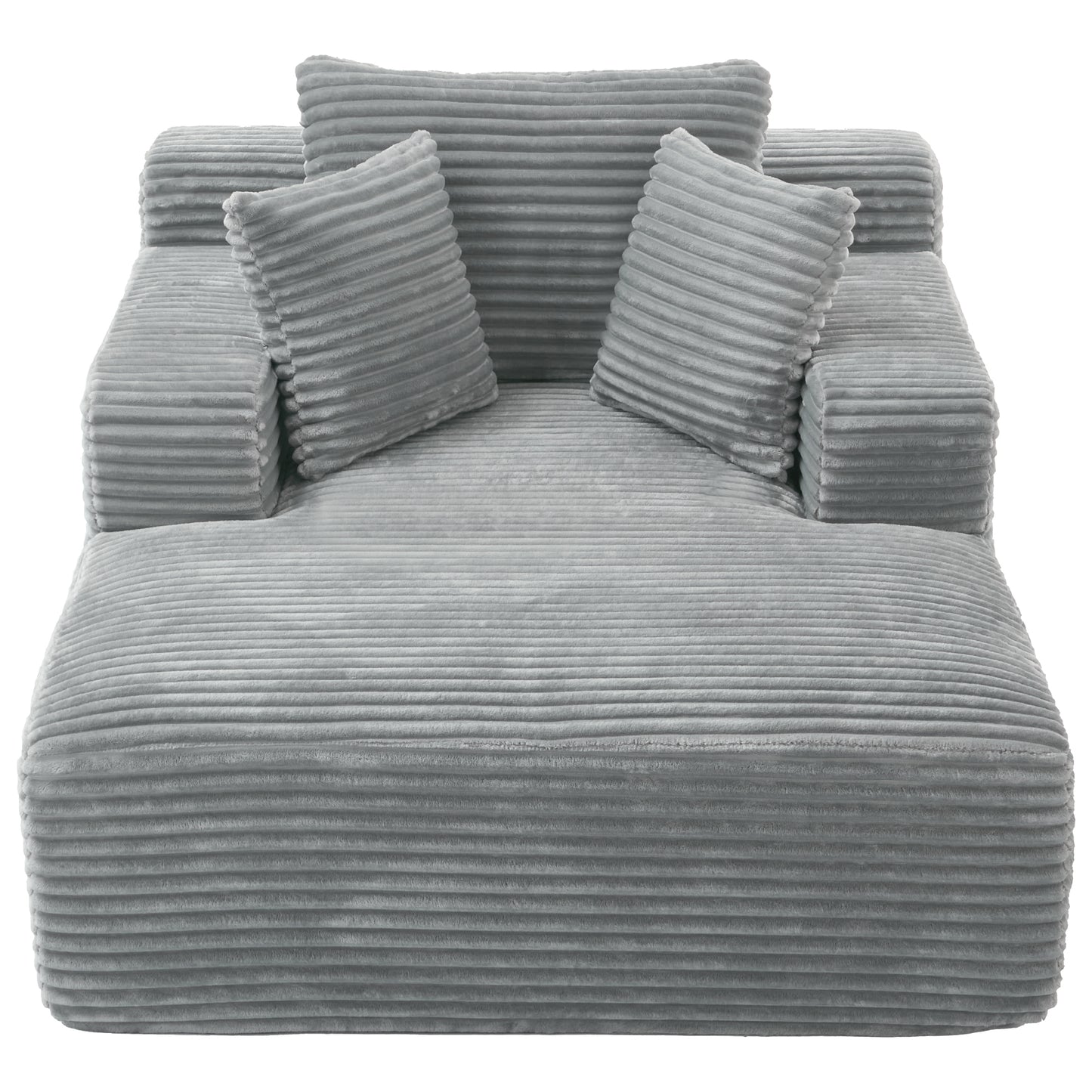 Modern Full-Compressed Chaise Lounge Sofa Bed with Removable Pillows, Upholstered in Grey Corduroy, 48.8'