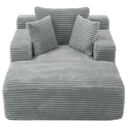 Modern Full-Compressed Chaise Lounge Sofa Bed with Removable Pillows, Upholstered in Grey Corduroy, 48.8'